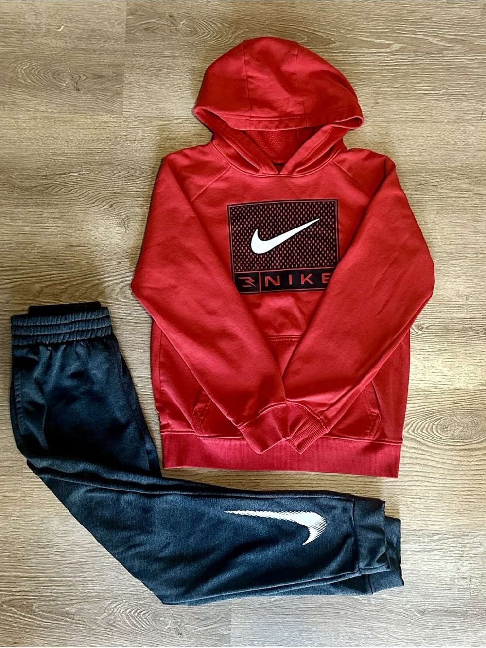 Nike Red Hoodie and Black Sweatpant Athletic Set